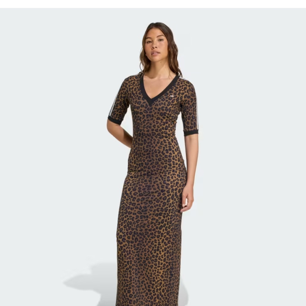 Adidas Leopard Print Maxi Dress in Brown and Black V neck